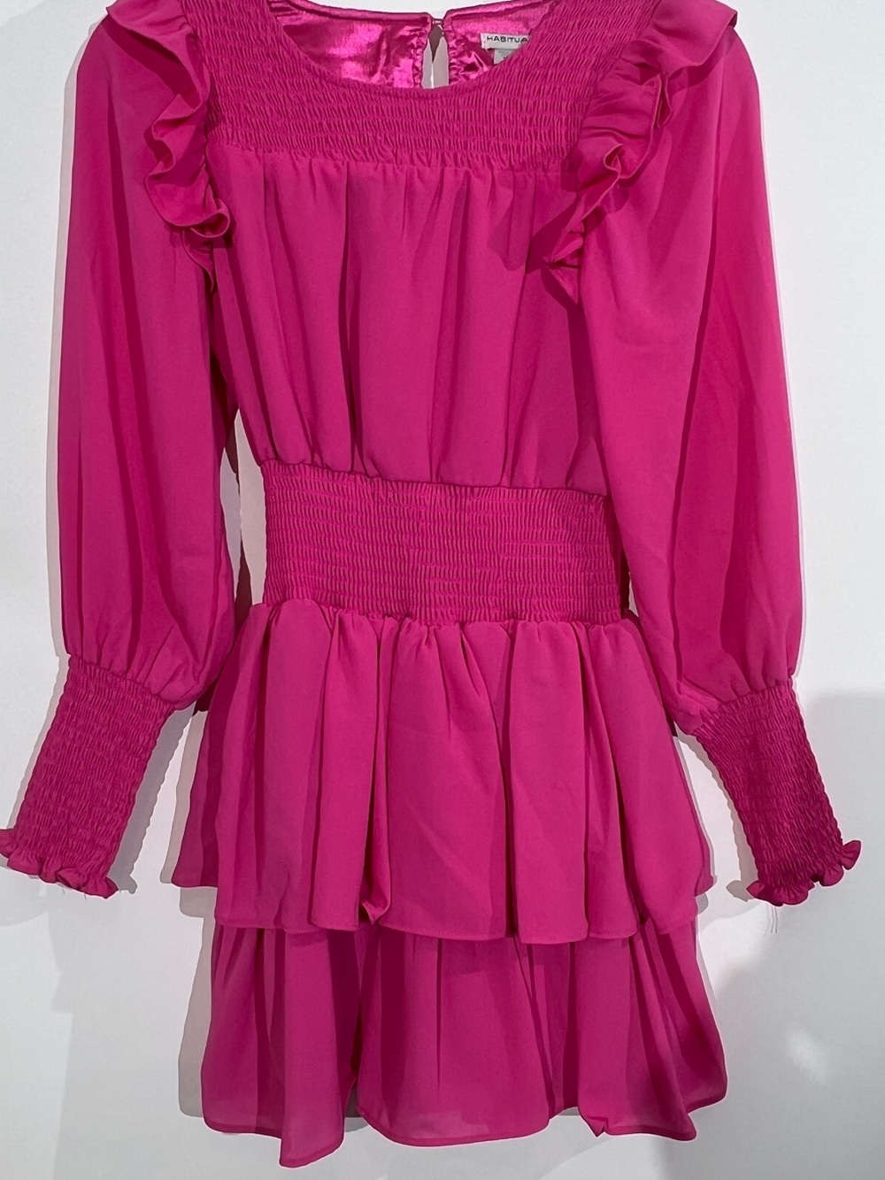 Habitual Kids Fuchsia Smocked Waist Tiered Long-Sleeve Dress